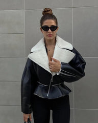 Estelle Giacca Biker con Peplum in Ecopelle