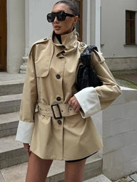 Trench coat Evelyn con polsini a contrasto e cintura