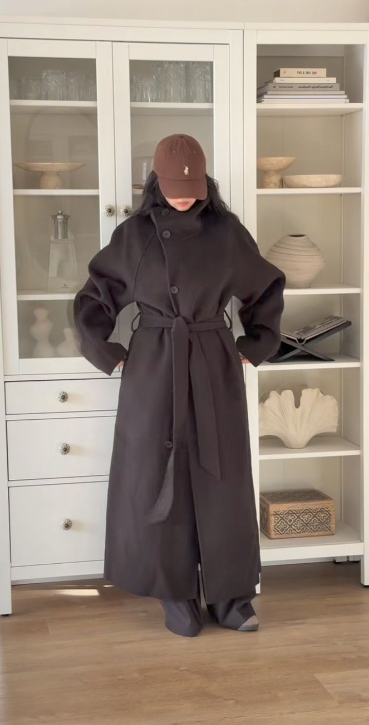 ZEYA - Feline Long Belted High Collar Coat