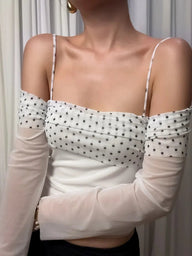 Gayle Crop Top a Pois con Maniche Velate