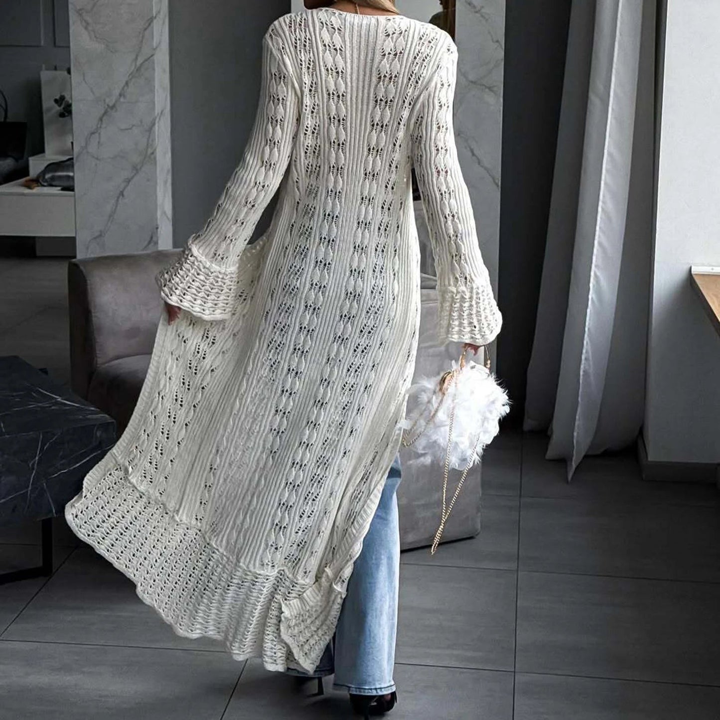 ZEYA - Genevra Hollowed V-Neck Long Cardigan