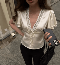 Greta camicia in raso con bottoni