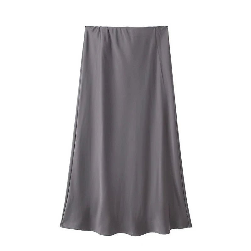 ZEYA - Hilde High Waist Black Satin Midi Skirt