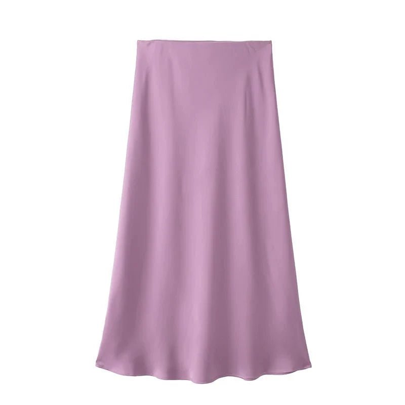 ZEYA - Hilde High Waist Black Satin Midi Skirt