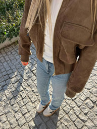 Jean Giacca Bomber in Finta Scamosciata