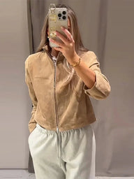 Giacca Jennelyn in suede con colletto alla coreana