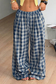 Pantaloni Jessica a quadri a gamba larga con coulisse