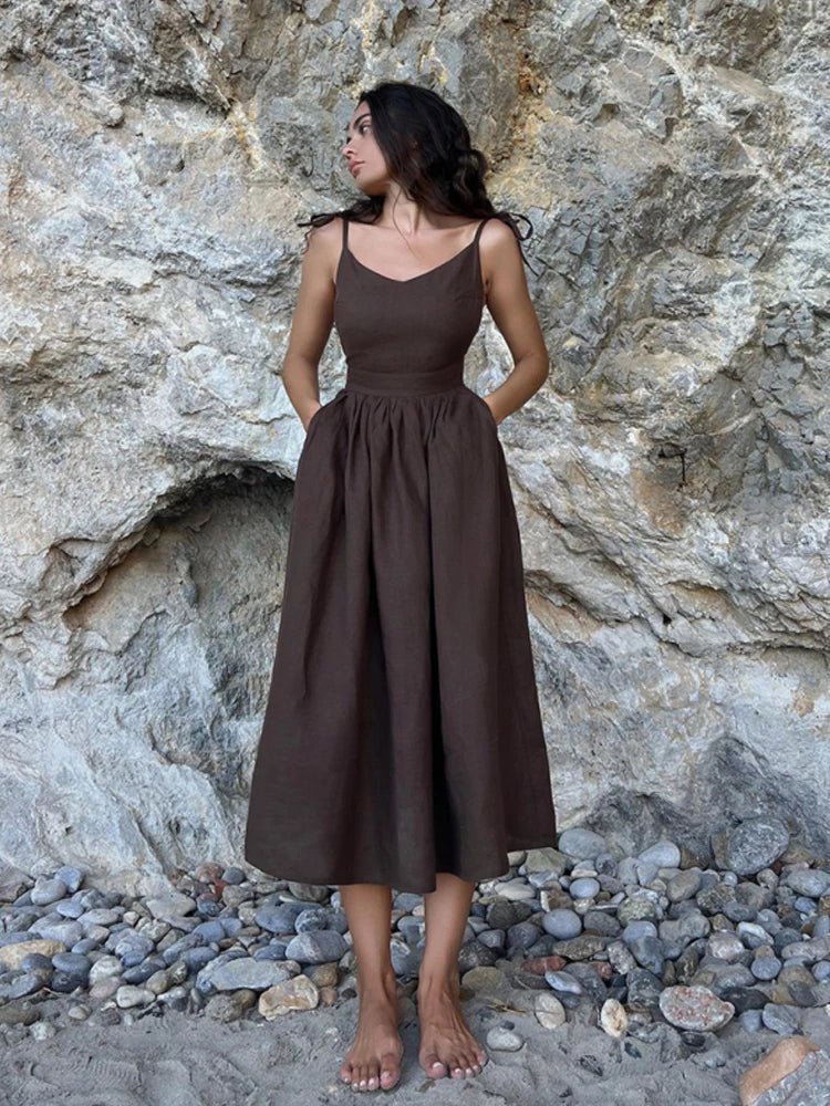 ZEYA - Joanna Backless Tie-Strap Midi Dress