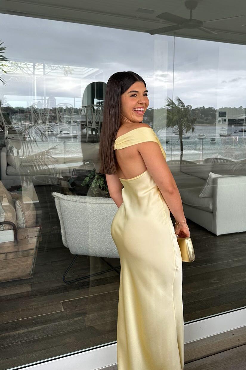 ZEYA - Katelyn Satin Off the Shoulder Maxi Dress