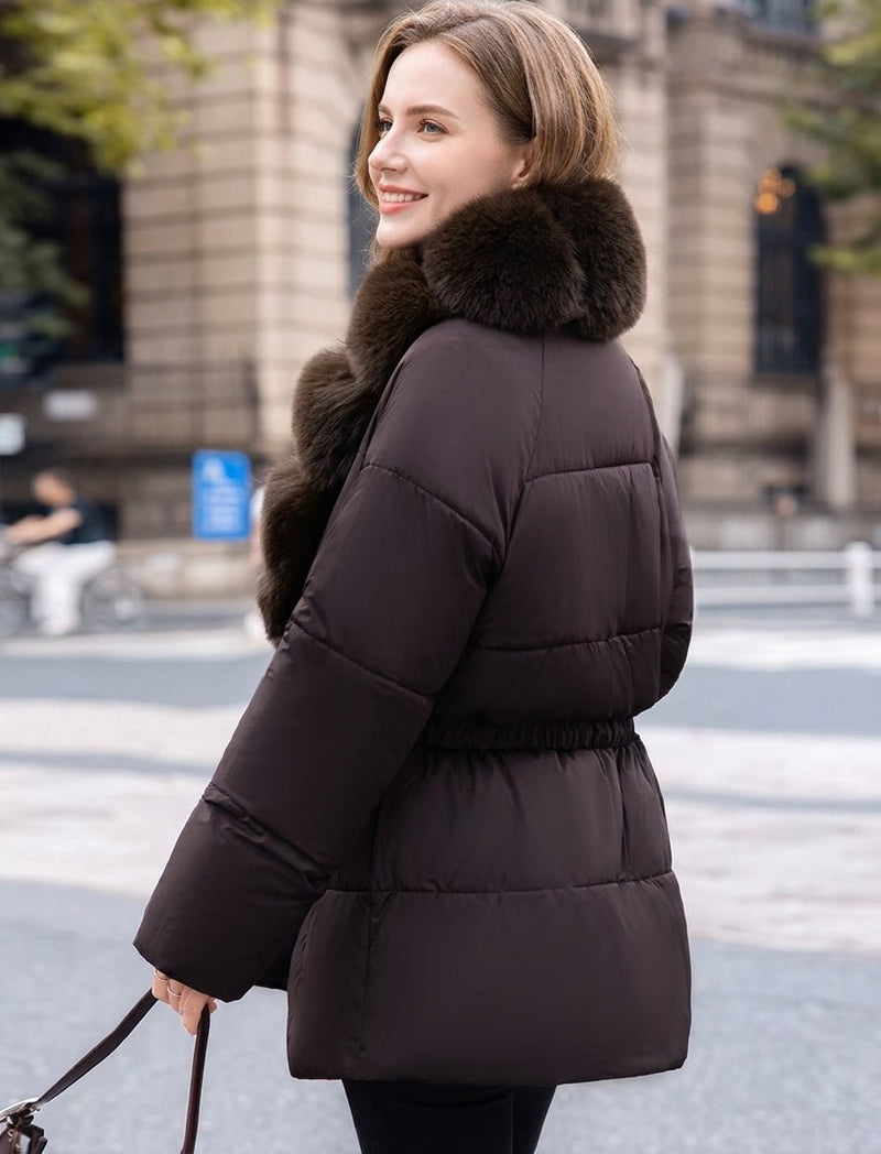 ZEYA - Katniss Belted Faux Fur Collar Quilted Parka