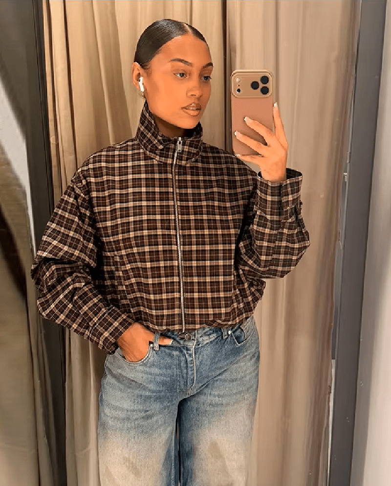 ZEYA - Leah Checked Collar Zip Jacket