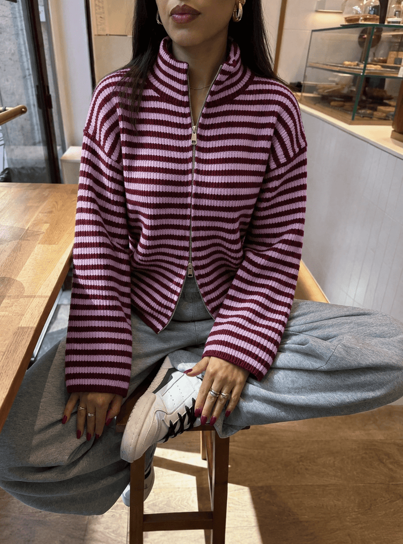 ZEYA - Leah Striped Knit High-Neck Sweater