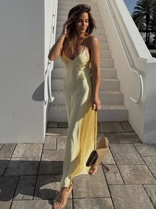 ZEYA - Liora Satin Backless Maxi Dress