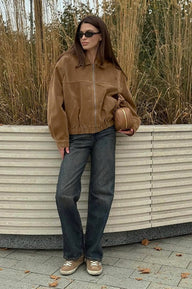 Giacca relaxed con zip in camoscio sintetico Lisa