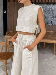 Lola Completo Pantalone in Lino Senza Maniche