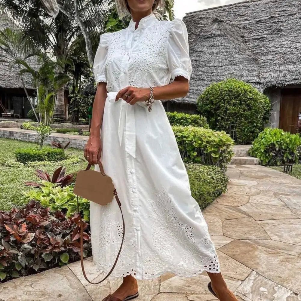ZEYA - Margot Embroidered Lace-Up Maxi Dress