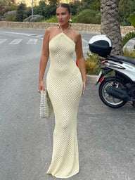 Mariel Abito Lungo a Righe in Maglia con Scollo all’Americana