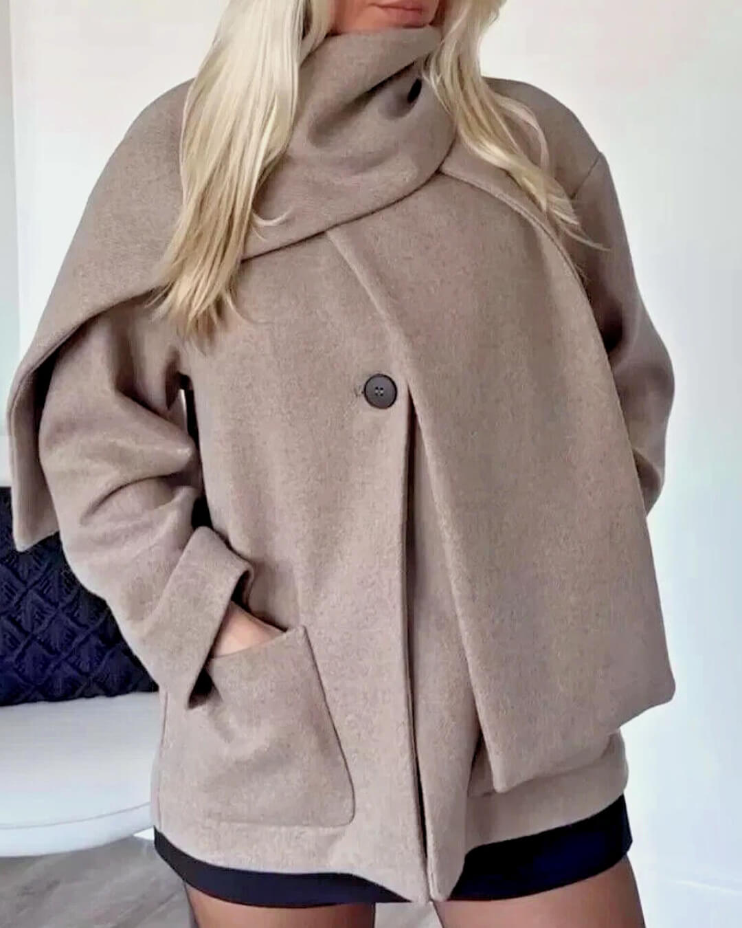 ZEYA - Marisol Faux Wool Coat with Scarf