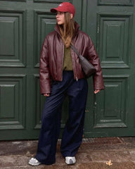 Mary Giubbotto Biker in Ecopelle con Collo a Imbuto