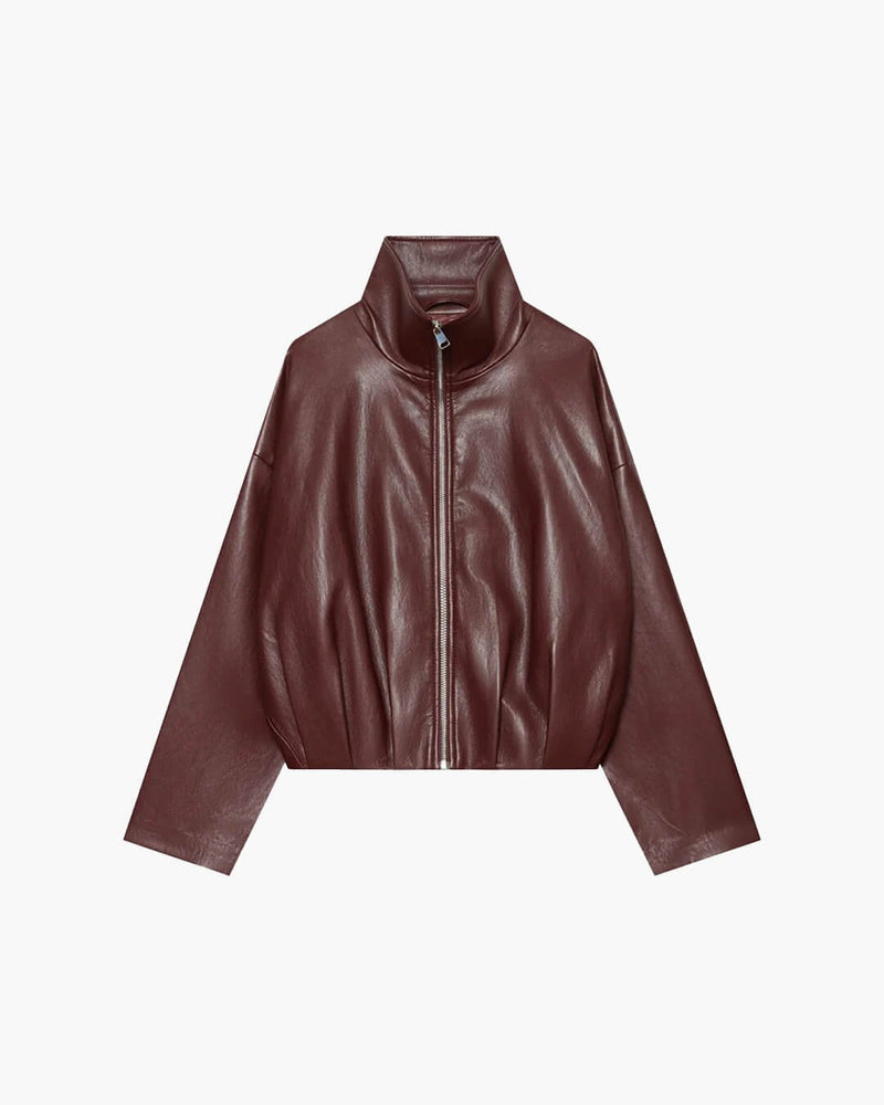 ZEYA - Mary Funnel Neck Faux Leather Biker Jacket