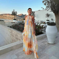 Abito maxi Megan con collo halter e lacci