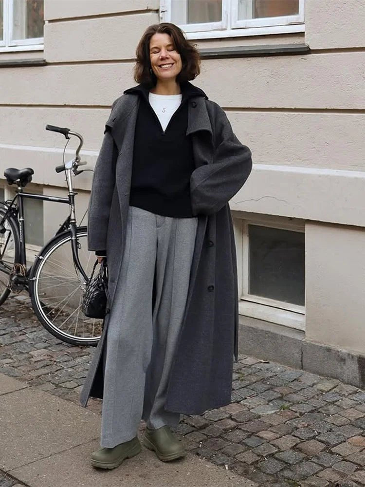 ZEYA - Meryl Stand Up Collar Belted Long Coat