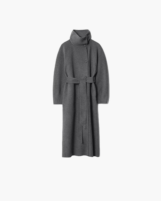 ZEYA - Meryl Stand Up Collar Belted Long Coat