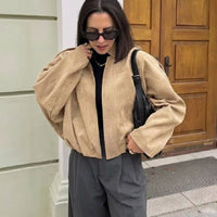 Mia Giacca Oversize in Camoscio Sintetico con Zip