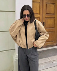 Mia Giacca Oversize con Zip in Finta Pelle Scamosciata