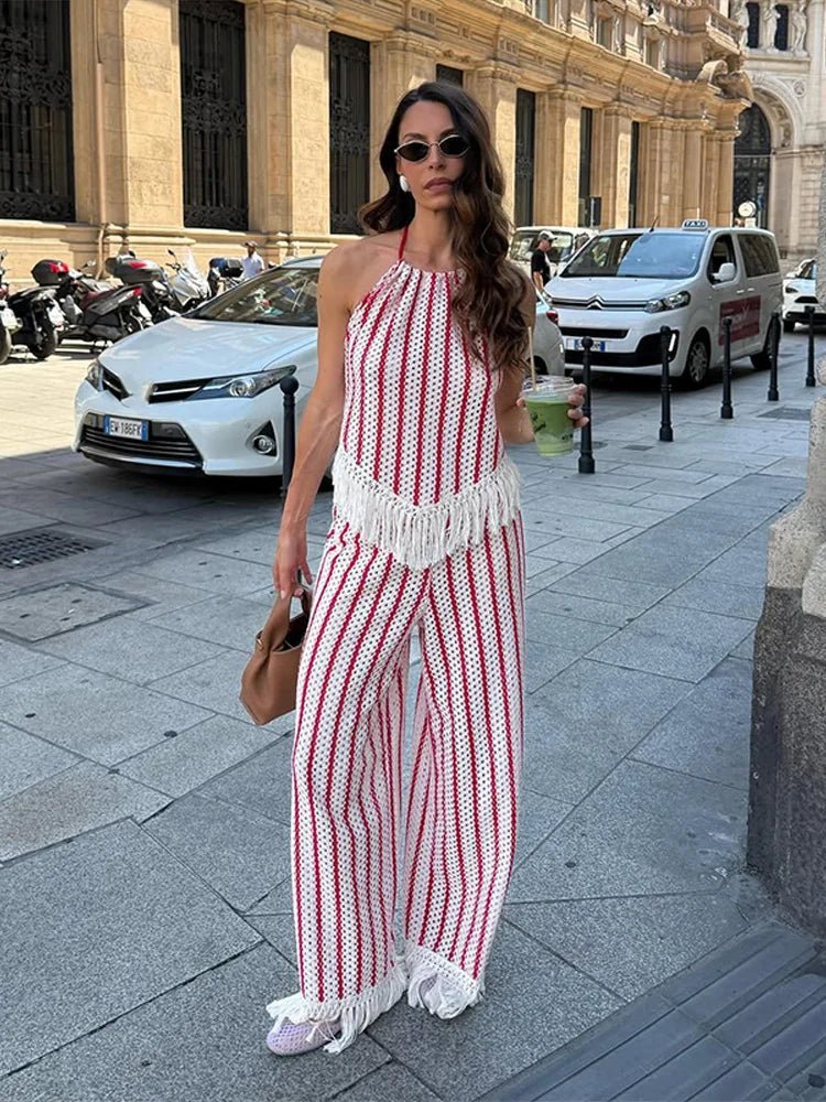 Set due pezzi Mila a righe con frange