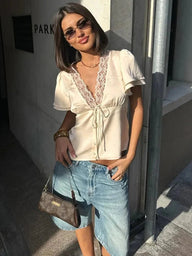 Blusa Mira in raso con pizzo
