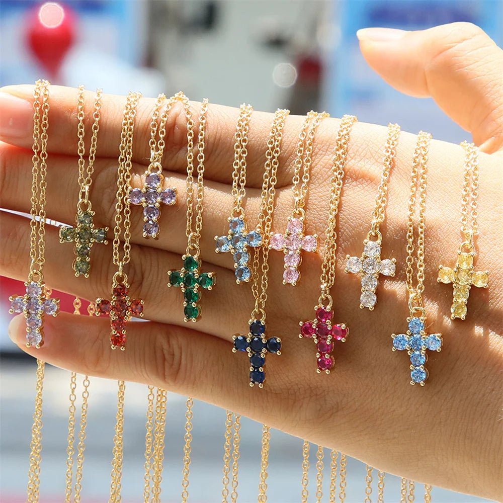 ZEYA - Miya Birthstone Necklace - Elegant Cross Pendant with Zircon for Women