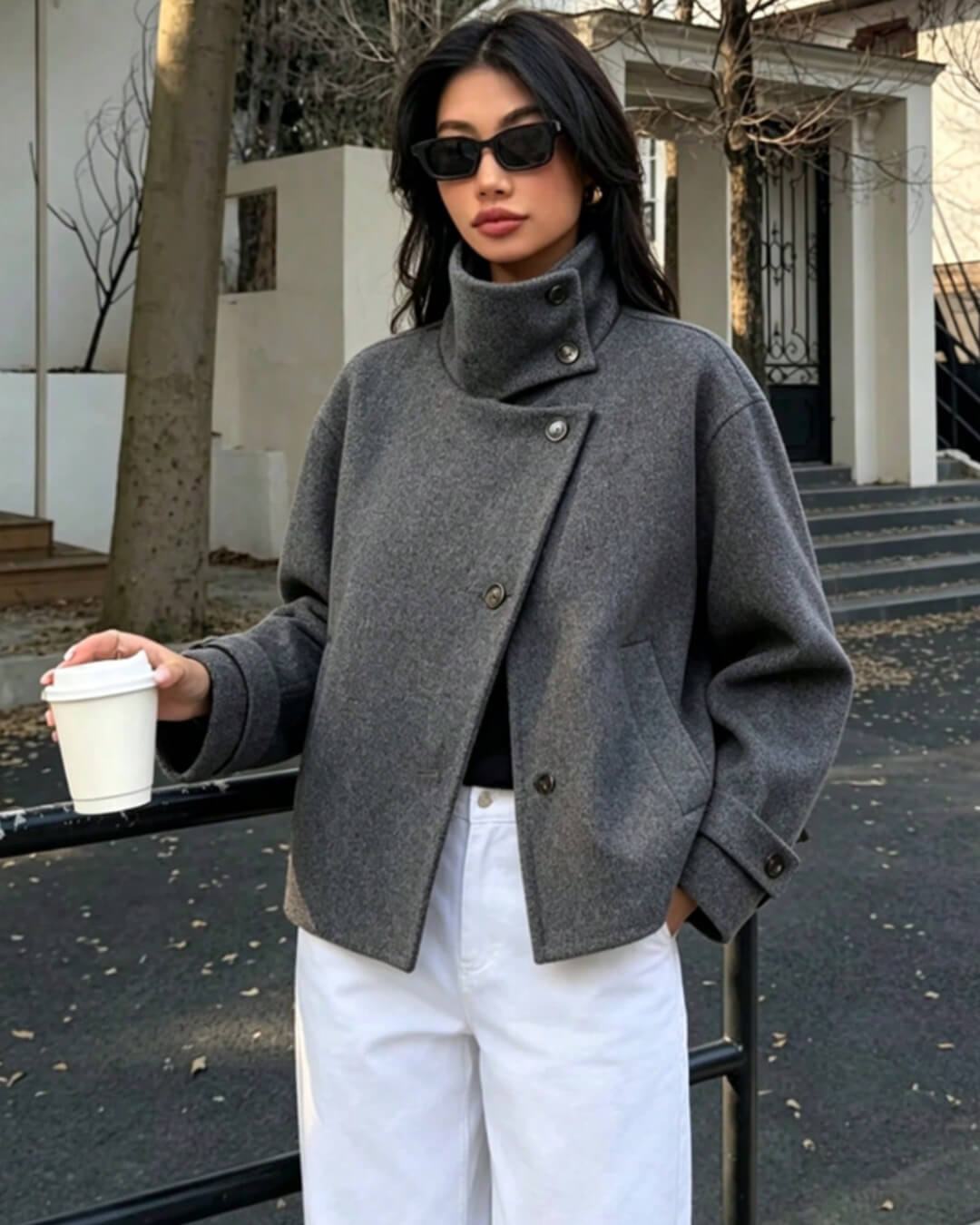 ZEYA - Monica Rose Buckle Stand Collar Coat