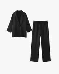 Set Monica in raso con giacca e pantaloni