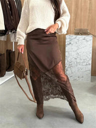 Gonna lunga maxi in raso con pizzo Nadia