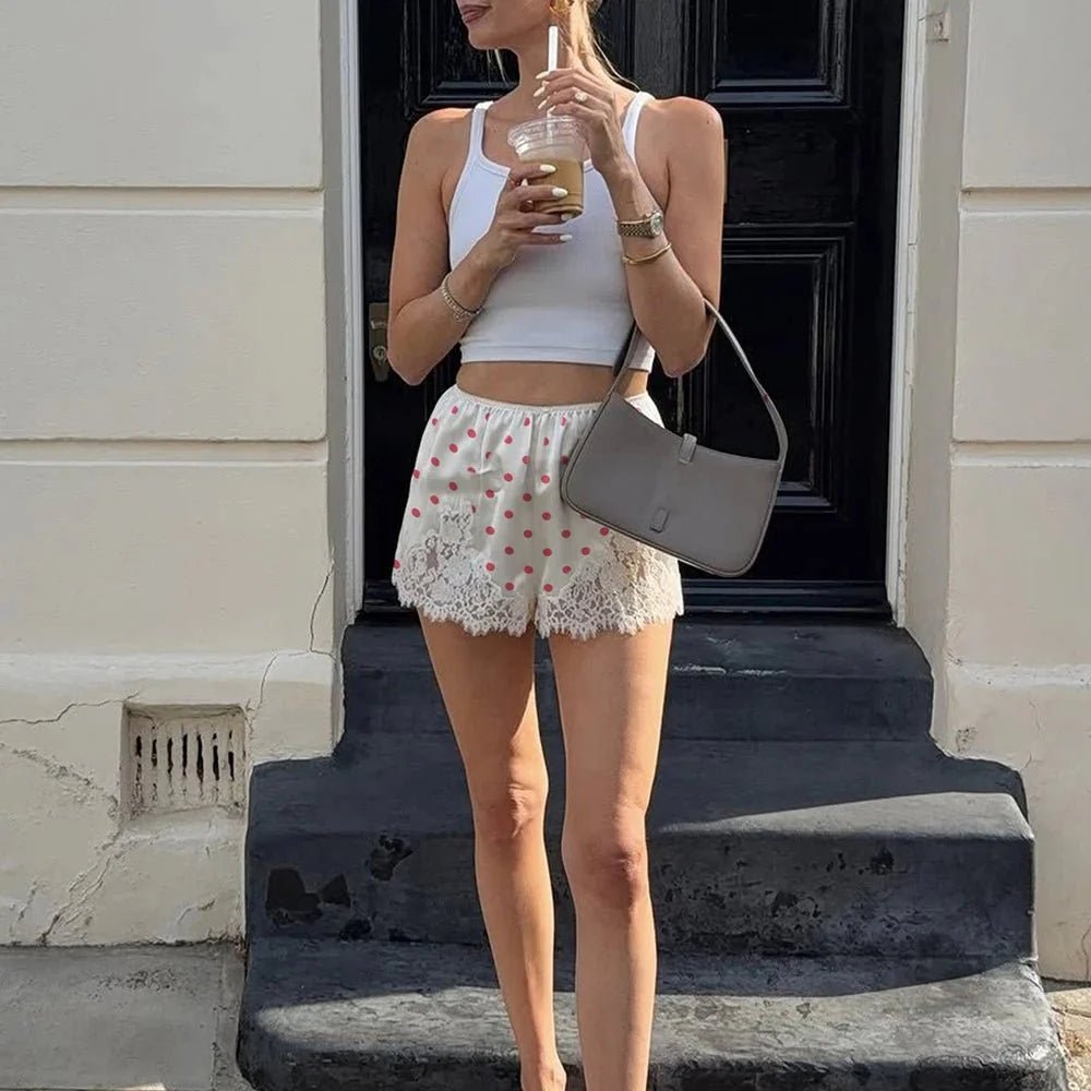 ZEYA - Natasha Polka Dot Lace Trim Shorts