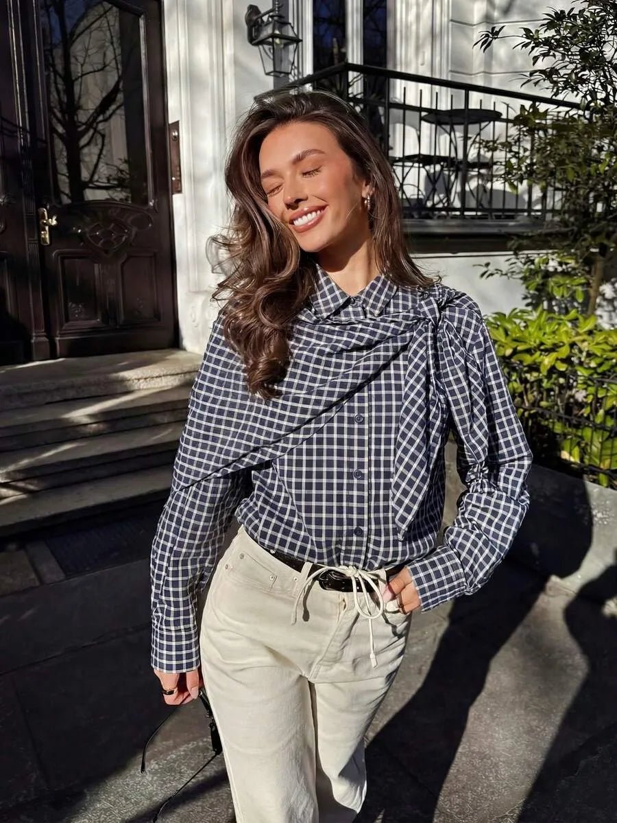 ZEYA - Nicole Plaid Scarf-Tie Shirt