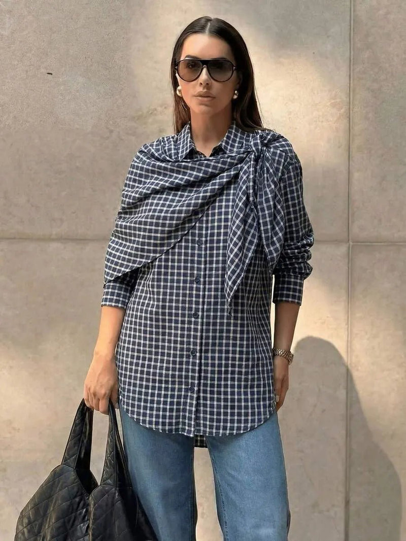 ZEYA - Nicole Plaid Scarf-Tie Shirt