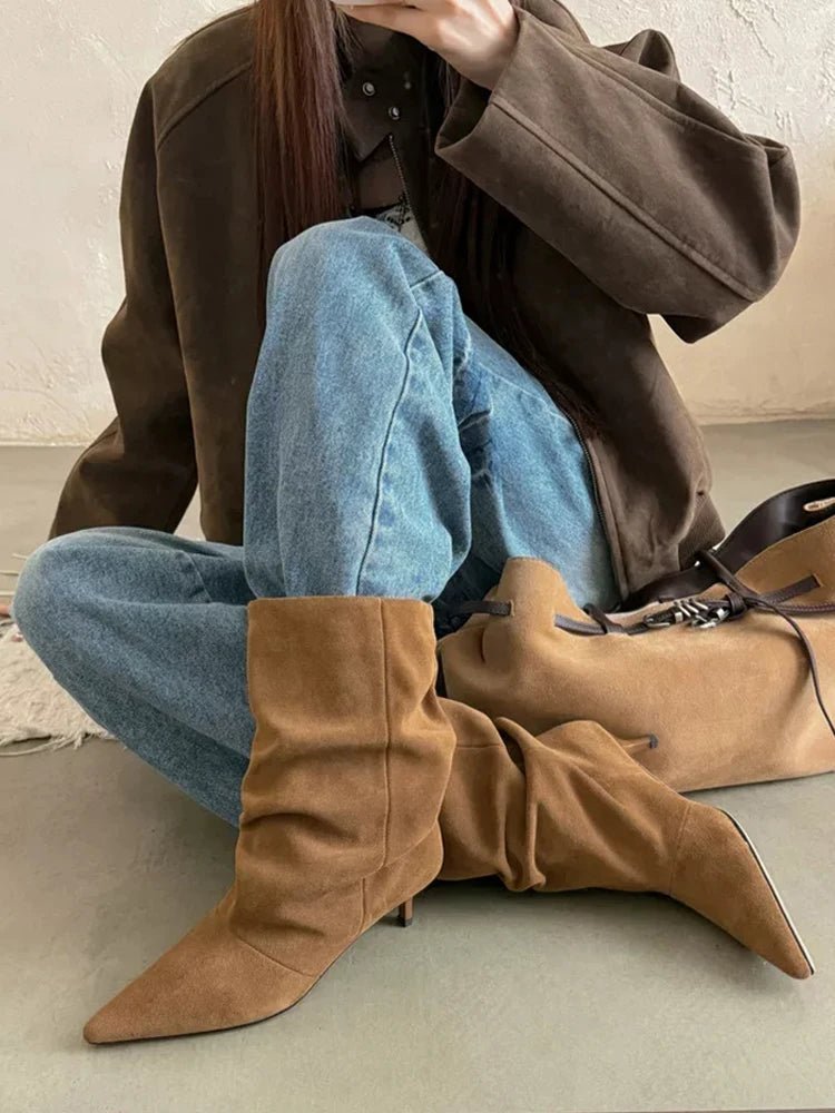 ZEYA - Nina Faux Suede Ruched Ankle Boots