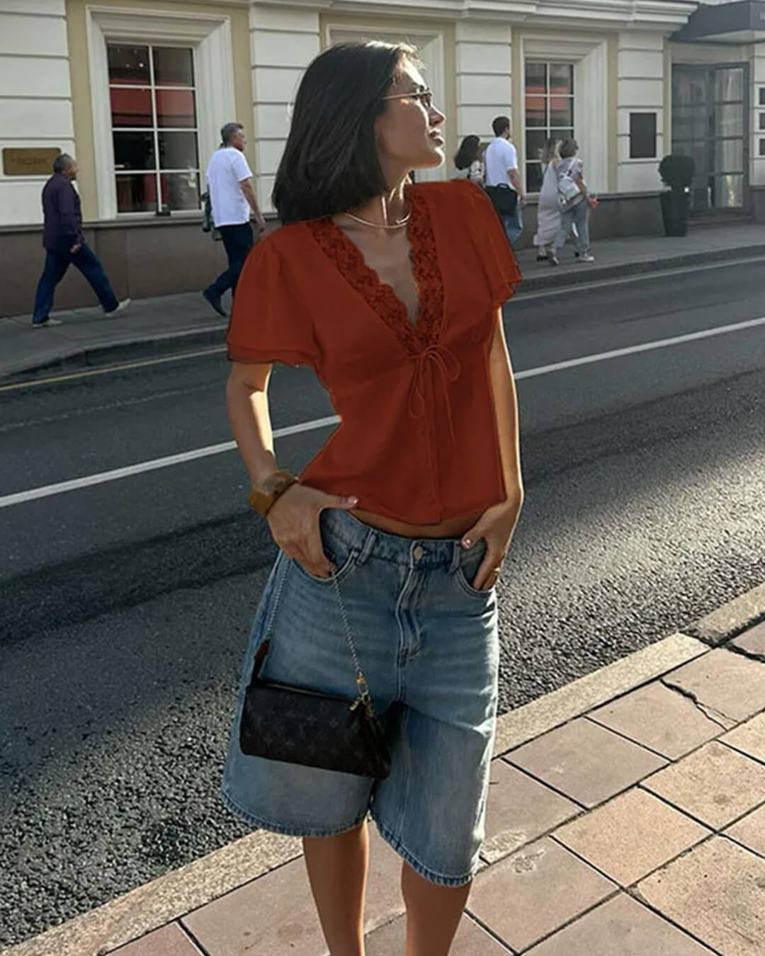 ZEYA - Roselle Lace Short Sleeve V-Neck Top