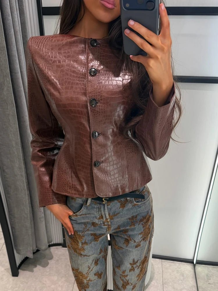 ZEYA - Ruth Croc Embossed Faux Leather Jacket