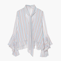 Sandra. Blusa a Righe con Volant e Fiocco al Collo
