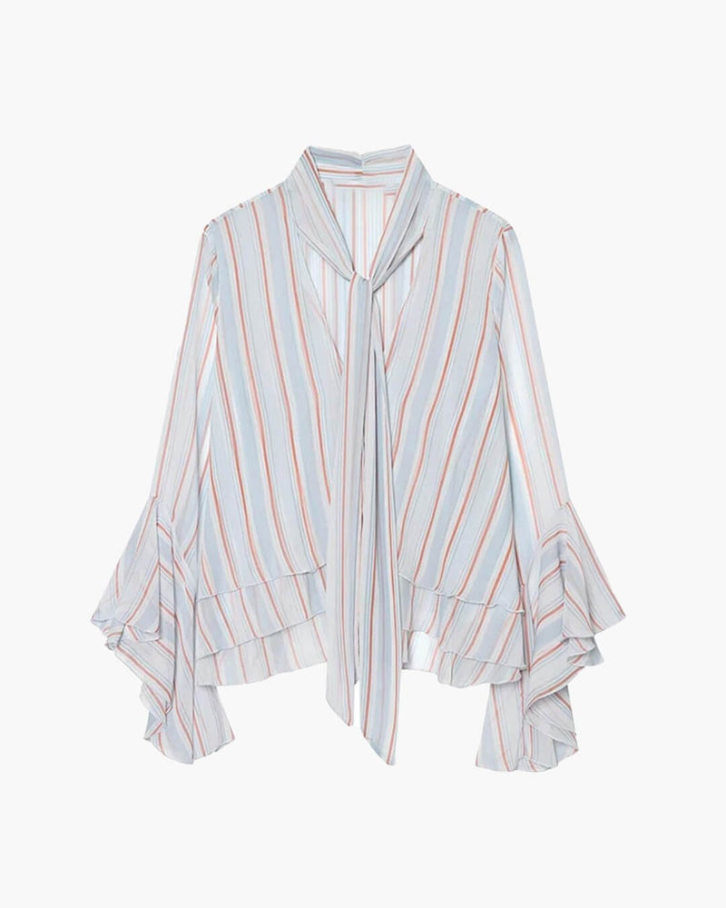 ZEYA - Sandra Stripe Ruffle Tie-Neck Blouse