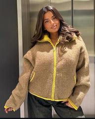 Amelia Cardigan in Maglia con Zip e Bordi a Contrasto