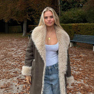 Cappotto lungo in finta ecopelliccia e suede Sierra