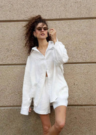 Jessica completo camicia e pantaloncini in cotone bianco