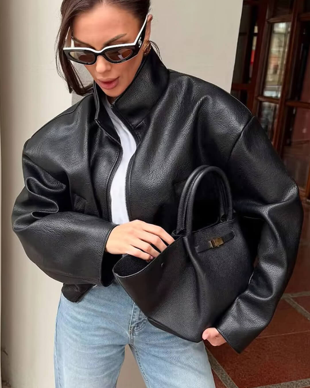 ZEYA - Soria Zip Up Leather Jacket