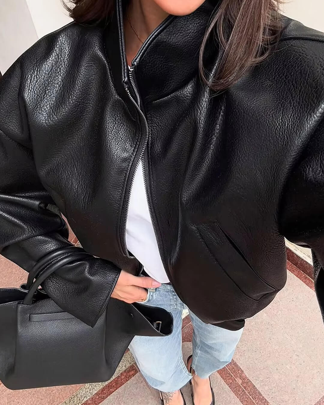 ZEYA - Soria Zip Up Leather Jacket