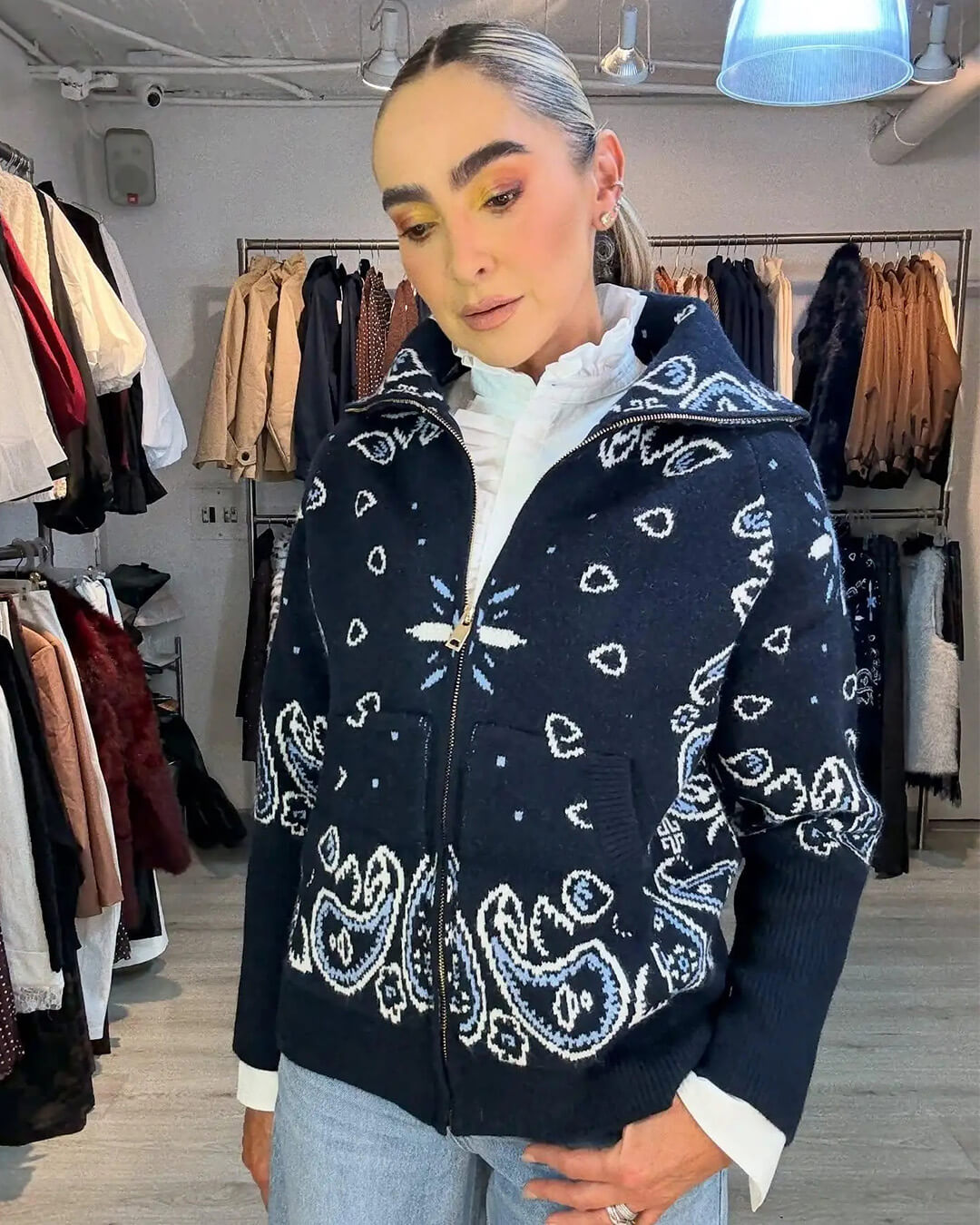 Stacey Cardigan in Maglia con Motivo Paisley