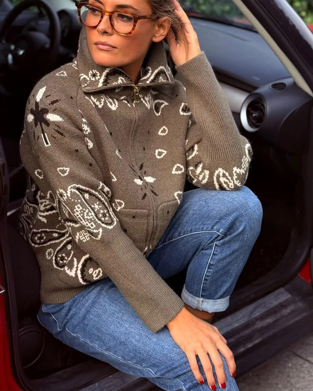 Stacey Cardigan in Maglia con Motivo Paisley